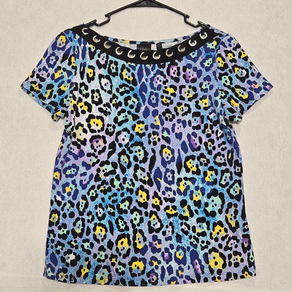 Raffaella Womens Multi Color Leopard Print Scoop Neck Top Shirt‎ Size SP